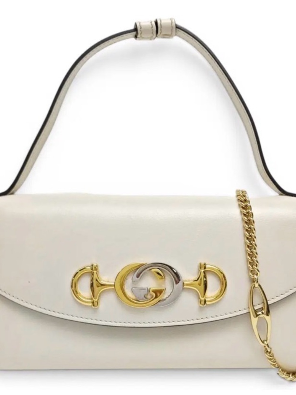 Gucci Zumi Cream Leather Shoulder Bag with Mixed Metal Logo